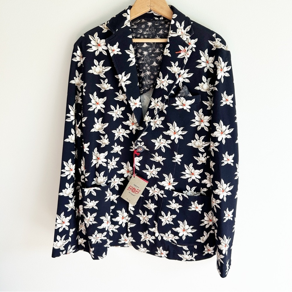 NWT BOB Giacca Maglia Blue Floral Long Sleeve Blazer(52)